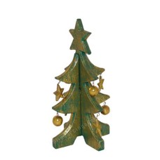 Wooden Green Gold Christmas Tree 35 cm