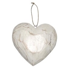 Wooden Hanging White Wash Heart Ornament 20 cm