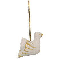 Wood Hanging White Gold Bird 13 cm