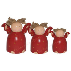 Wood Red Happy Dressed Angel Set of 3