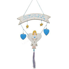 Wood White Wash Angel Blue Heart 38 cm