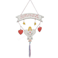 Wood White Wash Angel Red Heart 38 cm