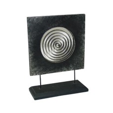 Wooden Square Spiral Motif On Stand Black Silver 40 cm