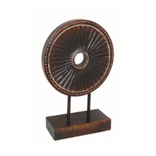 Wooden Round Carved Brown With Stand 45 cm