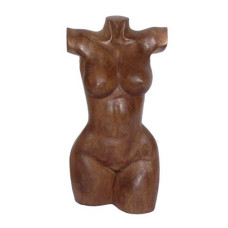 Wood Statue Brown Female Body Torso 30 cm