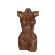 Wood Statue Brown Female Body Torso 25 cm