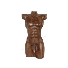 Wooden Statue Brown Male Body Torso 30 cm