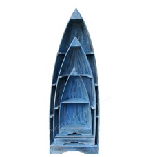 Wooden Boat Display Stand Blue Wash Set Of 3