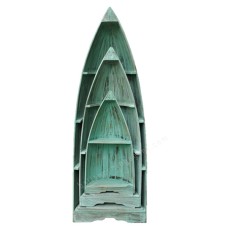 Wooden Boat Display Stand Green Wash Set Of 3