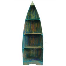 Wooden Boat Display Stand Blue Green Wash 195 cm