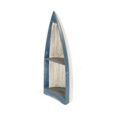 Wooden Boat Display Stand Rustic Blue White 97 cm