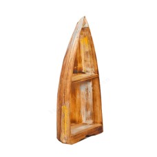 Wooden Boat Display Stand Rustic Brown Yellow 97 cm