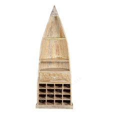 Wood Boat Wine Display White Wash 205 cm