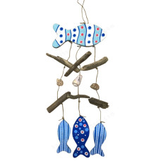 Wood Blue Fish Driftwood Mobile 45 cm