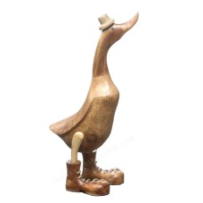 Wooden Natural Brown Duck With Boots And Hat 45 cm
