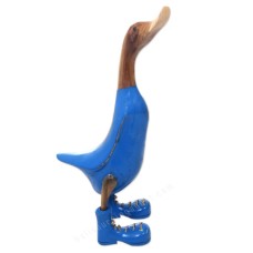 Wooden Natural Brown Blue Duck With Boots 45 cm