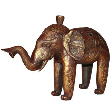 Wood Carved Golden Elephant Statue