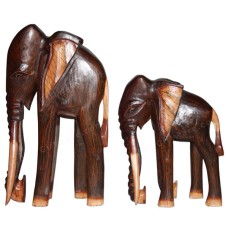 Antique Brown Carved Elephant Family