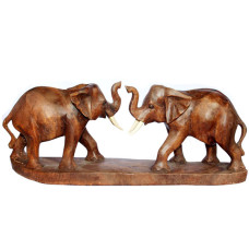 Wood Two Elephants On Base