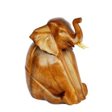Wooden Brown Sitting Elephant Statue