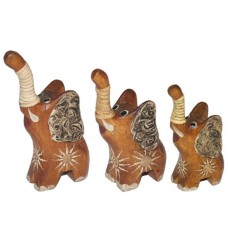 Wooden Brown Small Sitting Elephant Set
