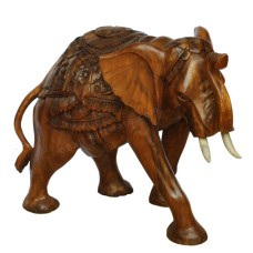 Brown Carved Elephant Wood Statue