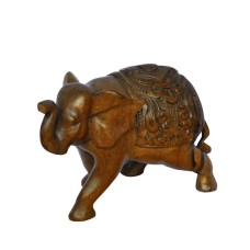 Carved Brown Elephant Wood Sculpture
