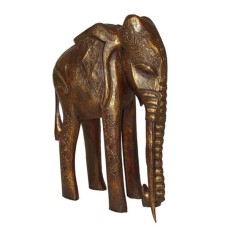 Antique Gold Wooden Elephant Long Trunk
