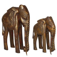 Antique Gold Wooden Elephant Long Trunk Set