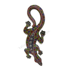 Wood Gecko Green Red Painted 50 cm 