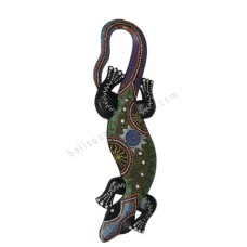 Wooden Gecko Green Black Aborigine Painted 50 cm 