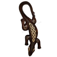 Wooden Gecko Antique Brown Gold Painted 50 cm 