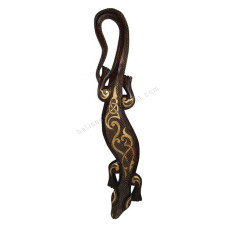 Wood Gecko Painted Dark Brown Gold 100 cm