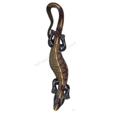 Wooden Gecko Black Brown Aborigine Painted 100 cm 