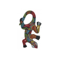 Wooden Gecko Multicolor Aborigine Painted 30 cm 