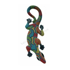 Wooden Gecko Red Turquoise Green Aborigine Painted 50 cm 