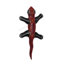 Wooden Gecko Black Red Aborigine Painted 30 cm 