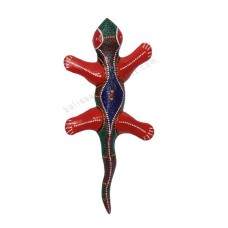Wooden Gecko Red Green Blue Aborigine Painted 30 cm 