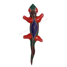 Wooden Gecko Red Green Blue Aborigine Painted 50 cm 