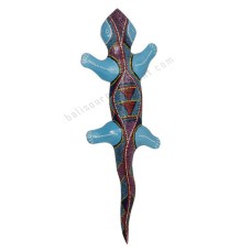 Wooden Gecko Turquoise Red Blue Aborigine Painted 50 cm 
