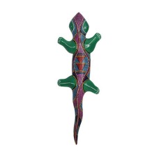 Wooden Gecko Green Red Blue Aborigine Painted 50 cm 