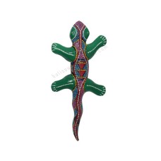 Wooden Gecko Green Red Blue Aborigine Painted 30 cm 