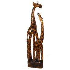 Carved Giraffe Family Brown Burnt 100 cm