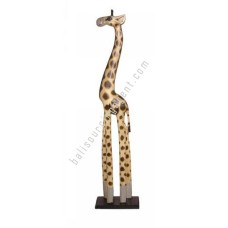 Wooden Giraffe Natural Burnt On Base 100 cm
