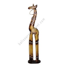 Wooden Giraffe On Base Burnt With Rattan 80 cm