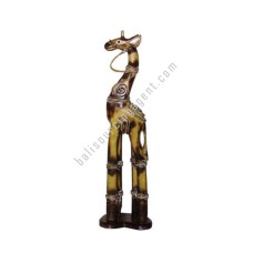 Wooden Giraffe On Base Burnt With Rattan 50 cm