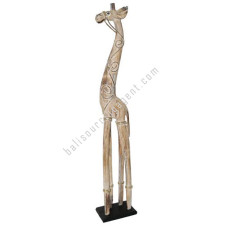 Carved Giraffe White Wash With Rattan 100 cm