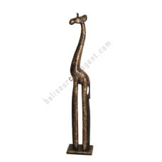 Wooden Giraffe Antique Gold On Base 180 cm
