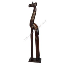 Wooden Giraffe Brown Gold Painting On Base 150 cm