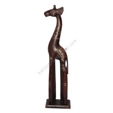 Wooden Giraffe Brown Gold Painting On Base 50 cm